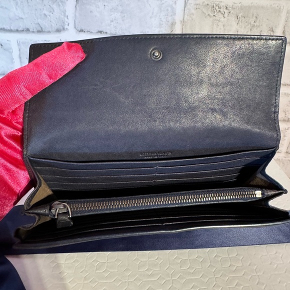 Bottega Veneta Dark Blue Intrecciato Leather Continental Flap Wallet - Picture 7 of 14